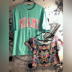 Tropical Floral Crop Top & oversized mint green tee Bundle